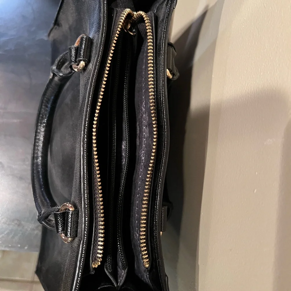 Anne Klein Shiny Black Satchel - Picture 2 of 3